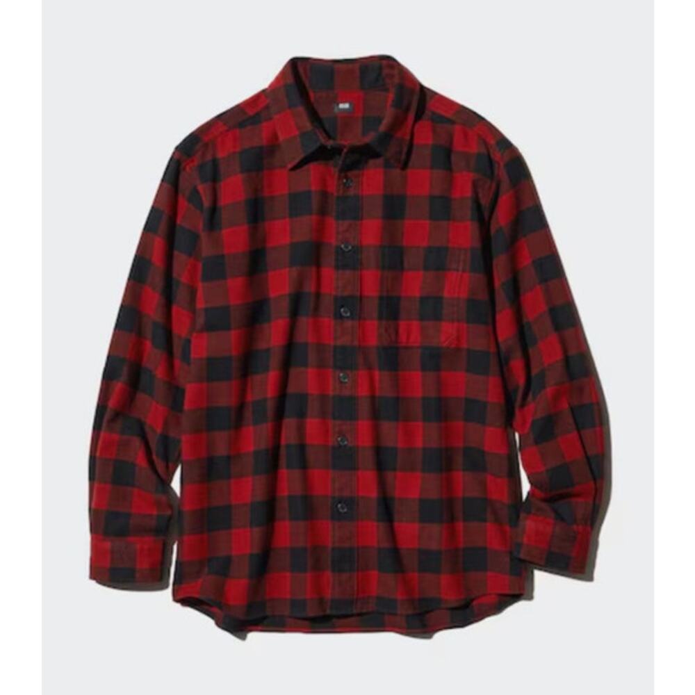Uniqlo Mens Red Cotton Flannel Checked Shirt Size Medium NEW